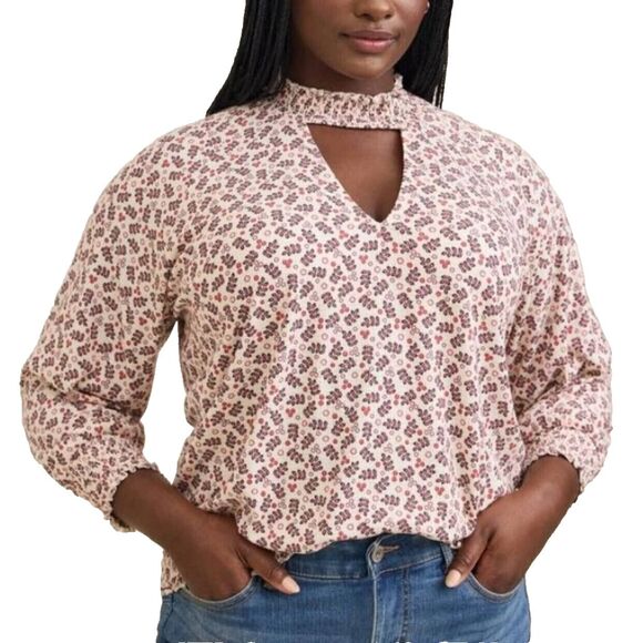Torrid Tops - Torrid Textured Jersey Choker Neck Smocked Bottom Top Shirt Blouse 5X 28 NWT